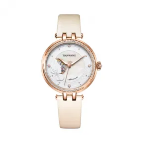 天王/Tianwang 不锈钢表壳全电玫瑰金色，不锈钢圈口全电玫瑰金色，不锈钢把的全电玫瑰金色，不锈钢透视旋底  MISS ONE系列 自动机械  LS51159P.LI.W