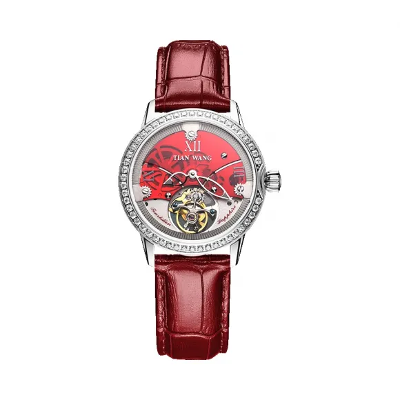 天王/Tianwang 不锈钢表壳，不锈钢圈口镶白色石，配不锈钢把的，透视旋底  天爵陀飞轮系列 手动机械  LS5860S-R