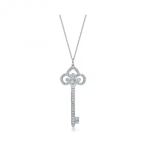 蒂芙尼/Tiffany Tiffany Keys 铂金镶钻花瓣钥匙吊坠，配项链。
