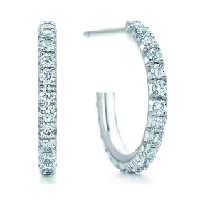 蒂芙尼/Tiffany Tiffany Metro 系列 18K 白金镶钻圈形耳环，小号。