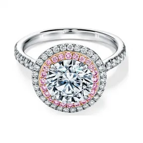 Tiffany Soleste 系列铂金镶嵌粉钻双层珠链式边镶订婚钻戒  GRP10885