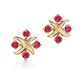 蒂芙尼/Tiffany Tiffany & Co. Schlumberger 系列 18K 黄金镶嵌红宝石 Lynn 耳环。