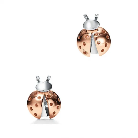 Return to Tiffany™ Love Bugs 系列 18K 玫瑰金和纯银瓢虫耳环  63464597