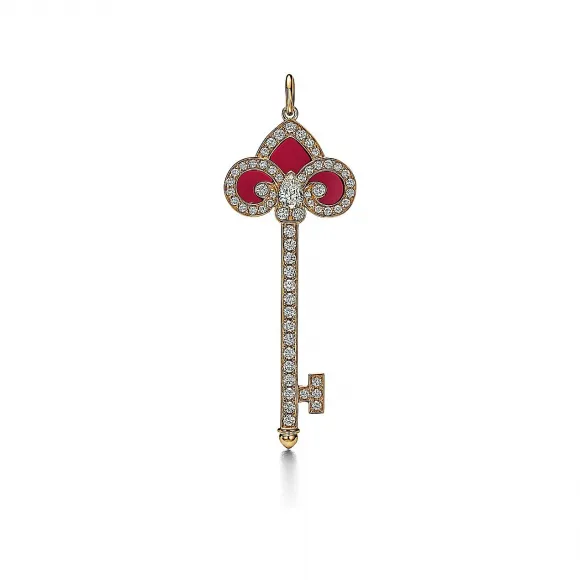 蒂芙尼/Tiffany Tiffany Keys 系列 Fleur de Lis 18K 黄金镶嵌红玉髓和钻石钥匙吊坠，中号