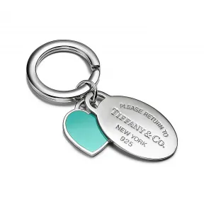 蒂芙尼/Tiffany Tiffany™ 系列纯银 Tiffany Blue® 蒂芙尼蓝色 Oval and Heart Tag 钥匙扣
