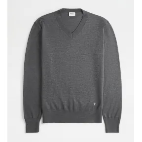 托德斯/Tod's Woman 灰色 真絲混紡V領套頭衫 X8WC149825EVRKXSB203