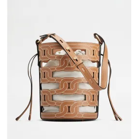 托德斯/Tod's 女人 棕色 Tod's Kate小号皮革拼帆布水桶包 XBWKTEK0200RORS410