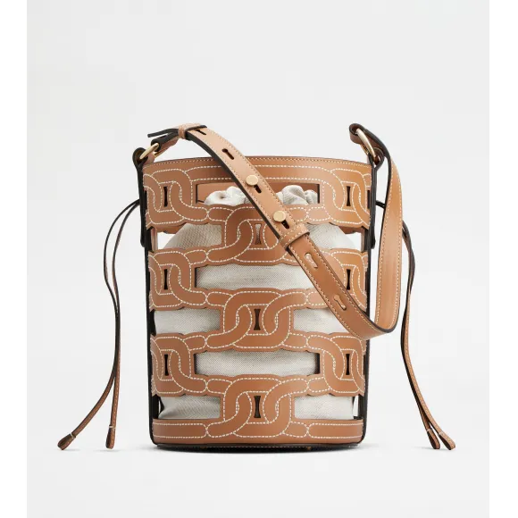 托德斯/Tod's 女人 棕色 Tod's Kate小号皮革拼帆布水桶包 XBWKTEK0200RORS410