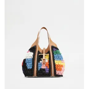 托德斯/Tod's Woman MULTICOLOUR T Timeless Shopping Bag in Leather and Raffia Mini XBWTSBAR100T0OPZ8O06