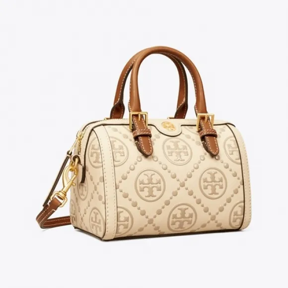 汤丽柏琦/Tory Burch 【爱意甄选】T Monogram 迷你压花酒桶包 90777-136