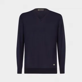 范思哲/Versace V领羊毛针织衫 - 蓝 针织衫 A69778-A222443_A145