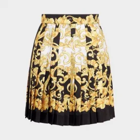 范思哲/Versace Gold Hibiscus印花迷你百褶裙 A79448-A228617_A7900