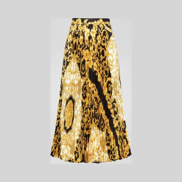 范思哲/Versace Gold Hibiscus印花迷笛百褶裙 A79719-A228617_A7900