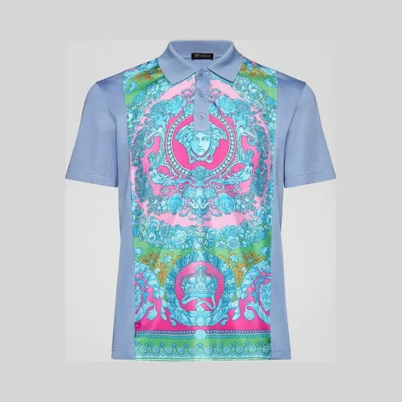 范思哲/Versace Fluo Barocco桑蚕丝嵌饰Polo衫 A83080-A230670_A130