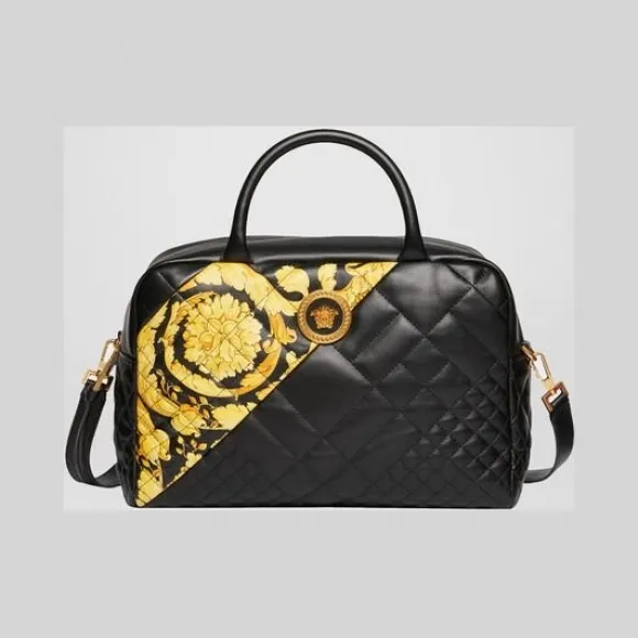 范思哲/Versace Gold Hibiscus绗缝小号斜挎包 DBFG693-DN2BAR_DNMOT