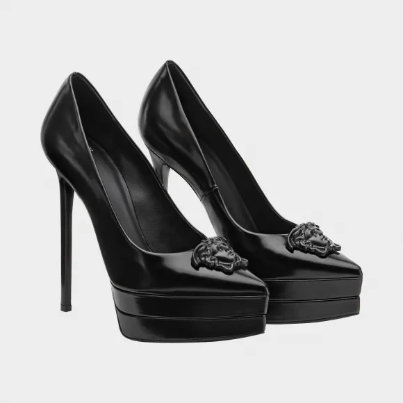 范思哲/Versace Palazzo 色彩层叠高跟鞋 - 黑色 高跟鞋 DSR384S-DVABR_D41