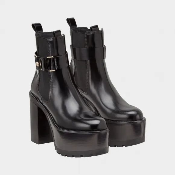 范思哲/Versace 弹力嵌花防水台踝靴 - 黑色 防水台高跟鞋 DSR452Q-DVTTP_D41OC