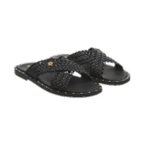 范思哲/Versace 小牛皮梭织凉拖鞋 - 黑色+金色 凉鞋 DSU5959-DVG3C_D41OH