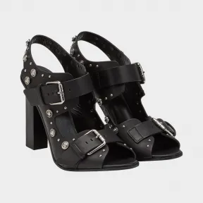 范瑟丝/Versus 铆钉搭扣皮革凉鞋 - 黑色 女鞋 FSD630O-FVOI_F460N