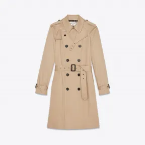 伊夫圣罗兰/Yves Saint laurent 沙色华达呢双排扣束腰风衣 337872Y039W9772