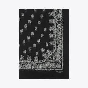 伊夫圣罗兰/Yves Saint laurent 黑色和白色佩斯利漩涡花纹印花羊绒和和丝织Bandana披肩 3465343Y6