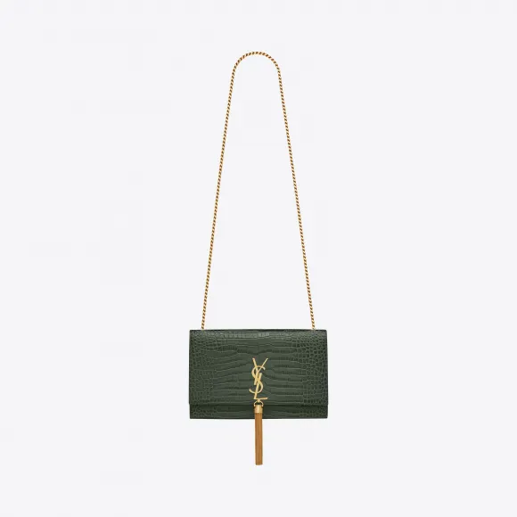 伊夫圣罗兰/Yves Saint laurent 女士 KATE中号鳄鱼纹压印亮面皮革链条流苏包 354119DND0J3144