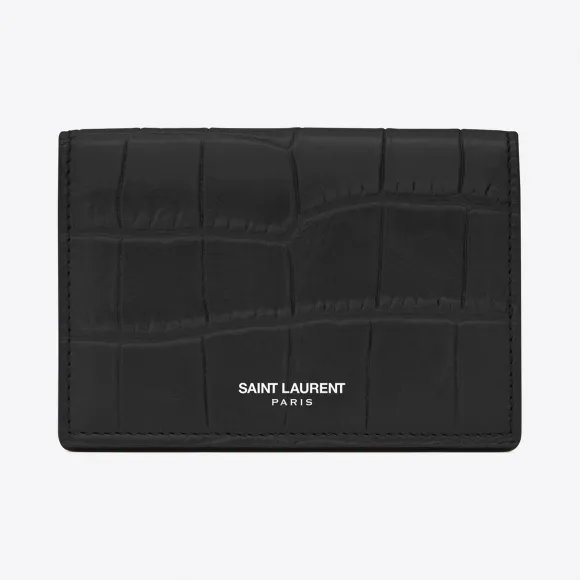 伊夫圣罗兰/Yves Saint laurent 经典SAINT LAURENT PARIS黑色鳄鱼压纹皮革名片套 361730