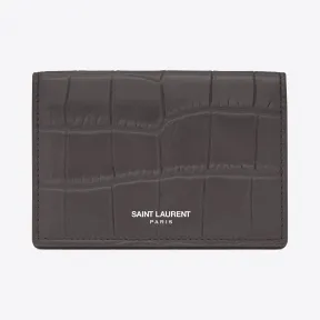 伊夫圣罗兰/Yves Saint laurent 经典黑色鳄鱼压纹真皮SAINT LAURENT PARIS名片夹 361730