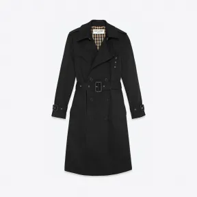 伊夫圣罗兰/Yves Saint laurent 经典黑色华达呢工艺面料风衣 365623Y039F1000