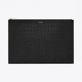 伊夫圣罗兰/Yves Saint laurent 经典SAINT LAURENT PARIS黑色鳄鱼压纹皮革拉链文件包 3782