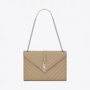 伊夫圣罗兰/Yves Saint laurent 大号ENVELOPE深米色粒纹复合提花真皮链条包  396910BOW9227