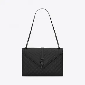 伊夫圣罗兰/Yves Saint laurent 经典monogram satchel大号黑色粒纹复合提花皮革手袋 396910