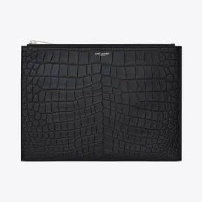 伊夫圣罗兰/Yves Saint laurent 经典黑色鳄鱼压纹真皮SAINT LAURENT PARIS拉链式平板电脑套 3