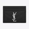 伊夫圣罗兰/Yves Saint laurent monogram黑色颗粒纹理提花真皮制信用卡包 423291BOW021000