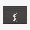 伊夫圣罗兰/Yves Saint laurent monogram 深煤灰色细粒纹理提花凸纹真皮信用卡夹 423291BOW02