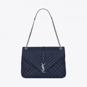 伊夫圣罗兰/Yves Saint laurent MONOGRAM大号海军蓝混合提花真皮软质信封包 440115CTR24414