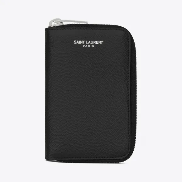 伊夫圣罗兰/Yves Saint laurent 经典 SAINT LAURENT PARIS 黑色颗粒纹理真皮拉链式钥匙袋 4