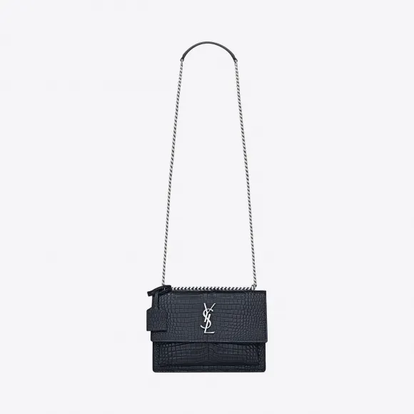 伊夫圣罗兰/Yves Saint laurent Medium SUNSET bag in dark ice blue croc