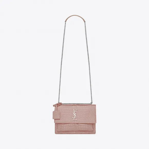 伊夫圣罗兰/Yves Saint laurent Medium SUNSET bag in powder pink crocod