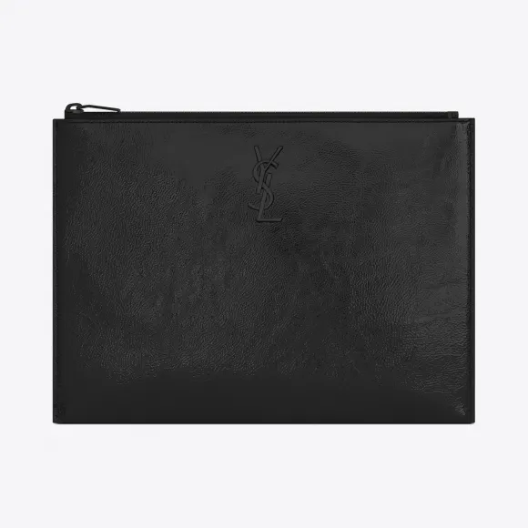伊夫圣罗兰/Yves Saint laurent monogram黑色漆皮拉链平板电脑包  453249AB80U1000