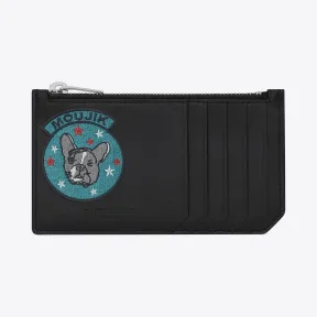 伊夫圣罗兰/Yves Saint laurent FRAGMENTS黑色MOUJIK”贴片真皮拉链零钱袋 458593BXRA6