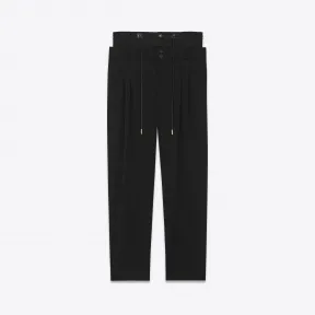 伊夫圣罗兰/Yves Saint laurent 黑色纯羊毛斜纹双腰带裤 462810Y173Q1000