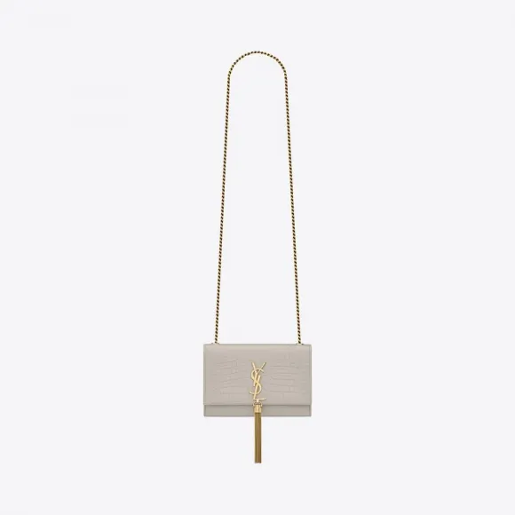 伊夫圣罗兰/Yves Saint laurent KATE小号流苏，鳄鱼皮压纹闪亮皮革