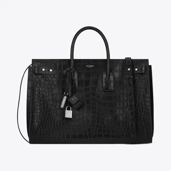 伊夫圣罗兰/Yves Saint laurent SAC DE JOUR SOUPLE大号黑色鳄鱼压花真皮包 478172DZE