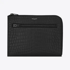 伊夫圣罗兰/Yves Saint laurent SAINT LAURENT PARIS黑色鳄鱼压花真皮多拉链平板电脑包  47