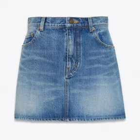 伊夫圣罗兰/Yves Saint laurent 蓝色牛仔布刺绣迷你裙 480734Y883L4068