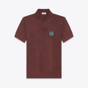 伊夫圣罗兰/Yves Saint laurent “MOUJIK”贴片水洗酒红色皮克棉POLO衫 483424YB1GJ6047