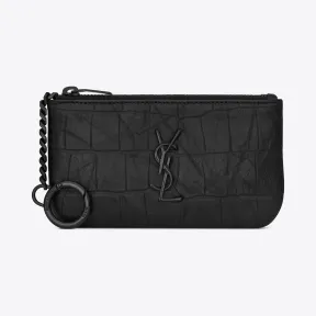 伊夫圣罗兰/Yves Saint laurent monogram黑色鳄鱼压花真皮钥匙包 485632C9H0U1000