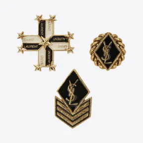 伊夫圣罗兰/Yves Saint laurent ARMY金色调金属及黑色和白色珐琅制胸针套件 486595Y14168019