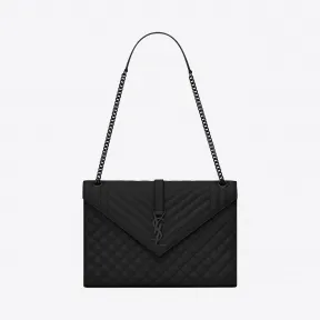 伊夫圣罗兰/Yves Saint laurent 经典monogram satchel大号黑色粒纹复合提花皮革手袋 487198